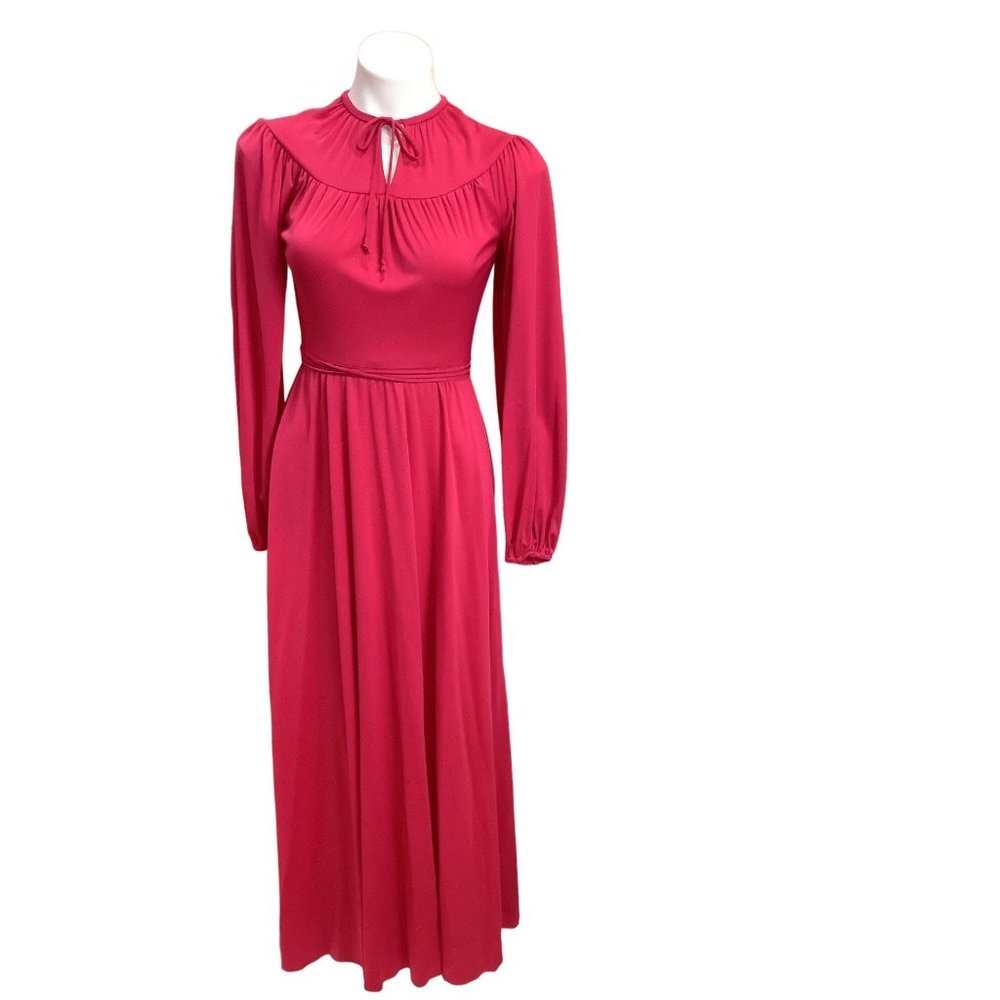 Vintage 1970's House of Bianchi Pink Key Hole Bishop Sleeve Gown